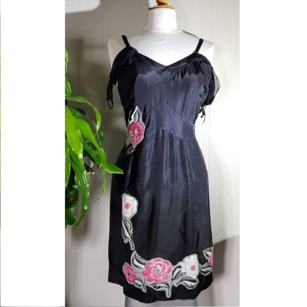 Hand Designed Black Retro Vintage Slip Dress